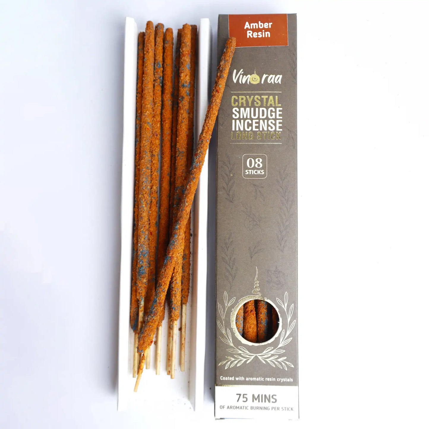 Amber resin crystal smudge incense long sticks pack of 8