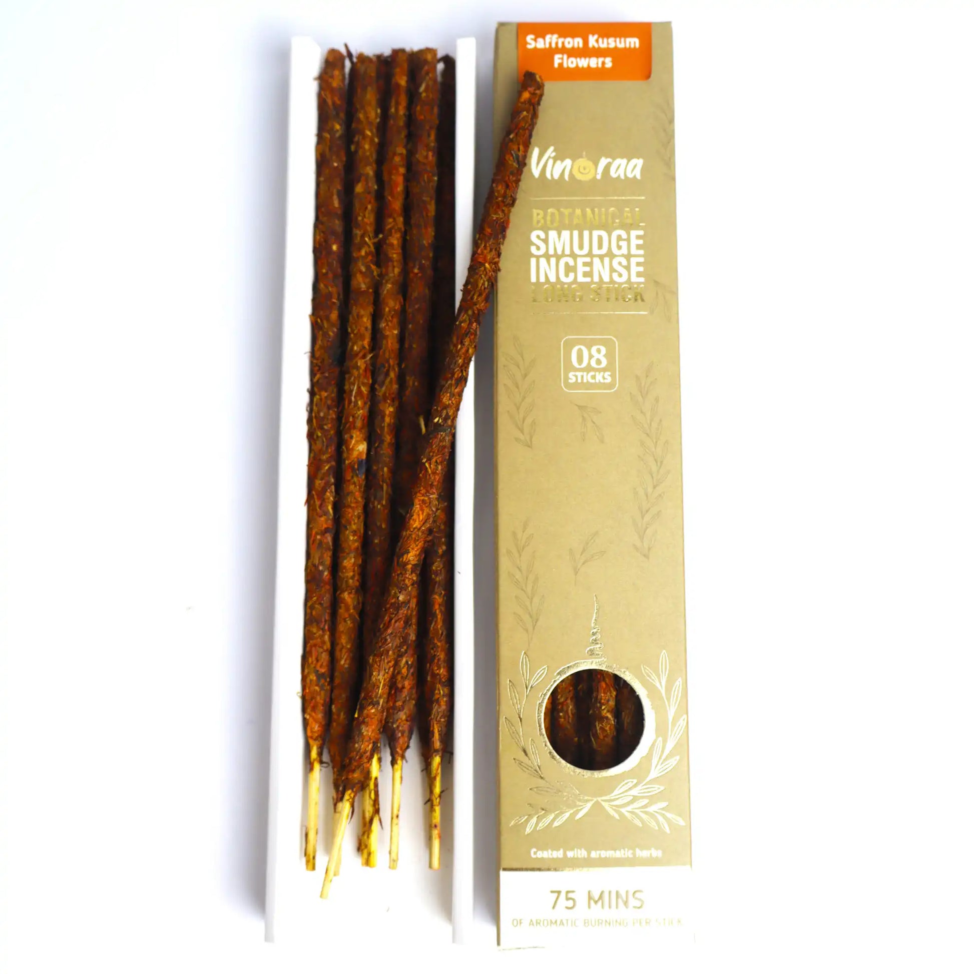 Saffron kusum flowers botanical smudge incense long sticks pack of 8