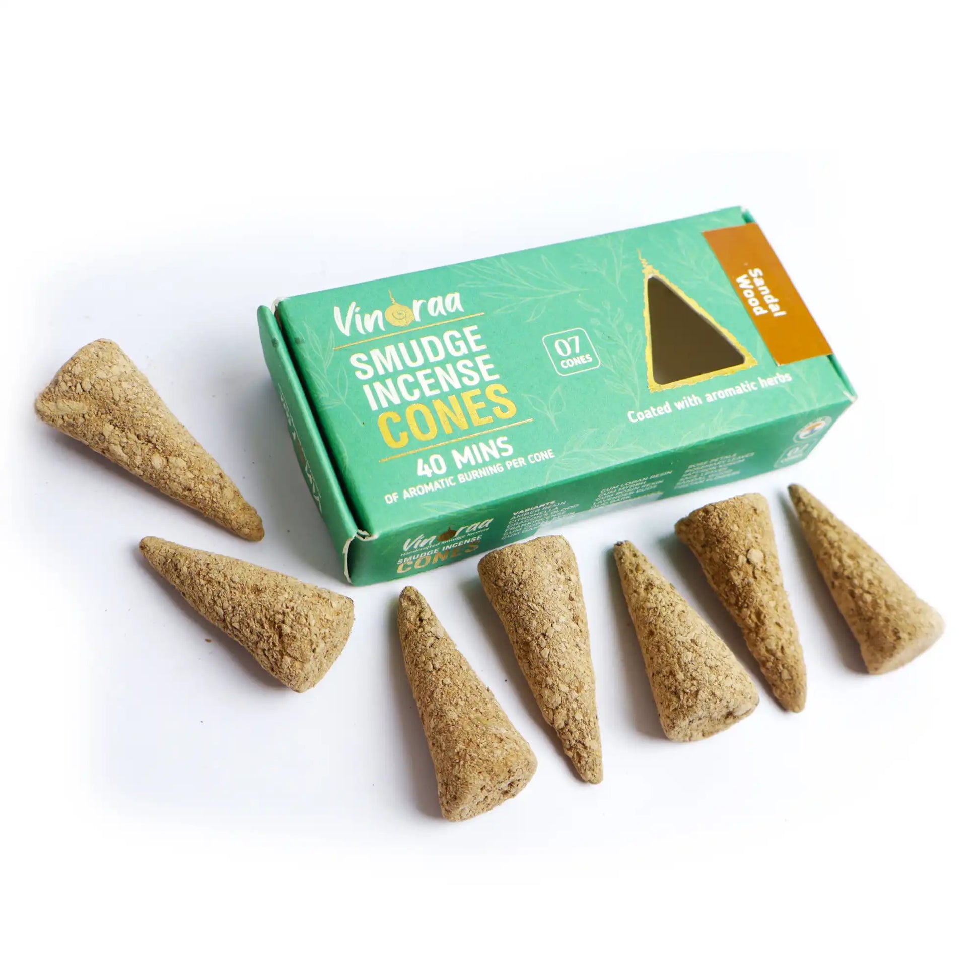 Natural sandalwood smudge incense cones for meditation